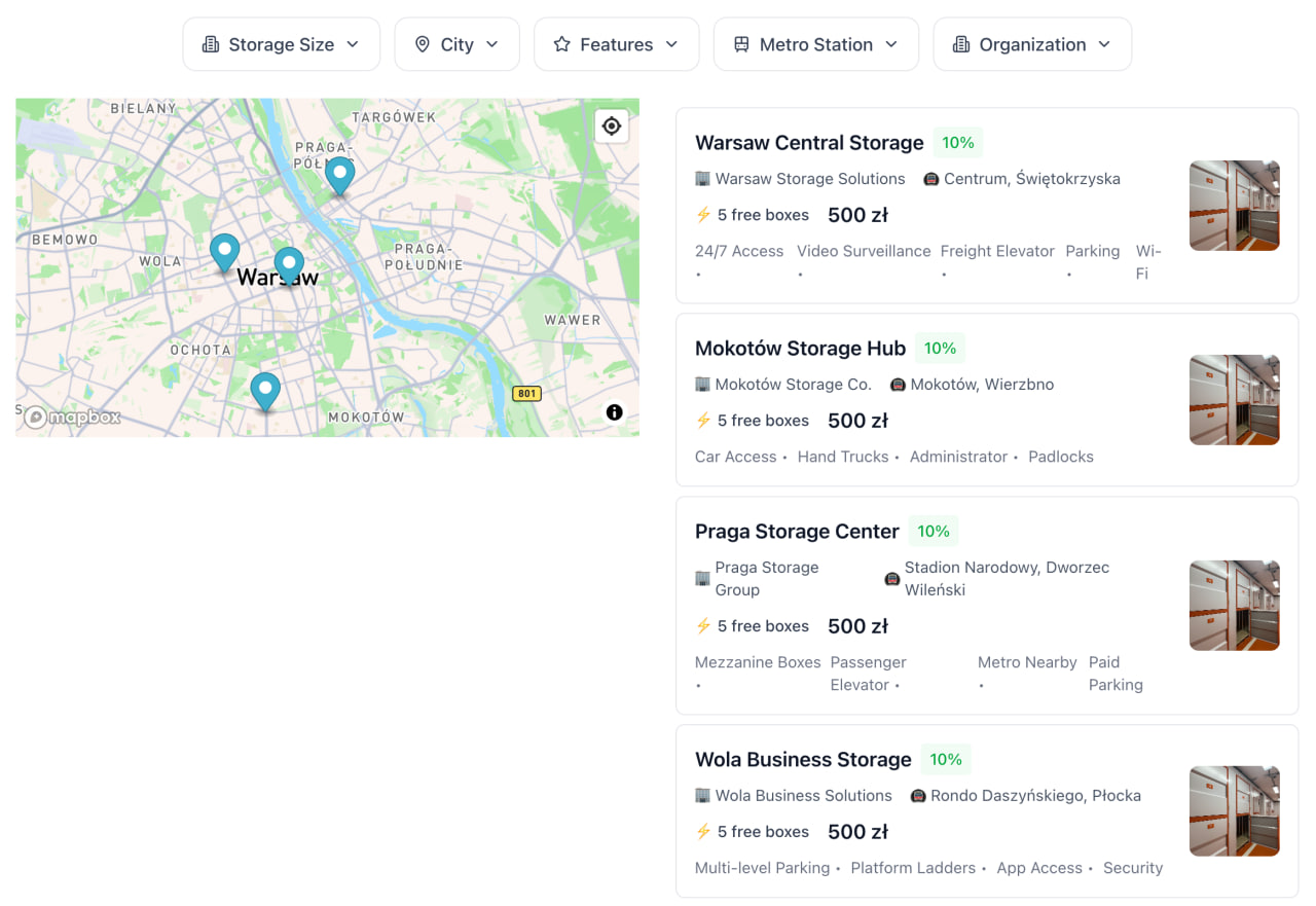 Mapa lokalizacji magazynów w Polsce